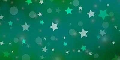 motif vectoriel vert clair avec des cercles, des étoiles. illustration abstraite avec des taches colorées, des étoiles. modèle pour cartes de visite, sites Web.