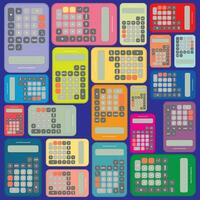 coloré rétro calculatrices plat conception vecteur illustration sur bleu Contexte.