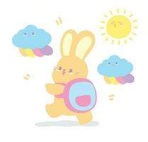 mignonne kawaii en marchant lapin avec sac à dos dessin animé graphique élément vecteur