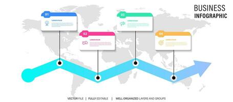 ligne étape infographie. 4 les options flux de travail diagramme, nombre infographie, processus pas graphique avec ligne Icônes. information vecteur concept. illustration de étape information graphique et infographie