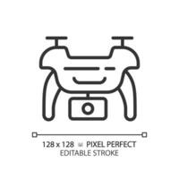 2d pixel parfait modifiable noir drone icône, isolé vecteur, mince ligne illustration représentant journalisme. vecteur