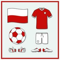Pologne Football dessin animé vecteur illustration. Football Jersey et Football Balle plat icône contour