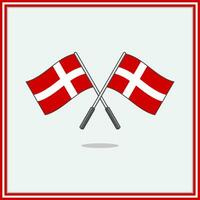 drapeau de Danemark dessin animé vecteur illustration. Danemark drapeau plat icône contour