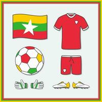 myanmar Football dessin animé vecteur illustration. Football maillots et Football Balle plat icône contour