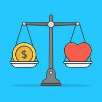 équilibre entre argent et cœur vecteur icône illustration. argent ou l'amour plat icône