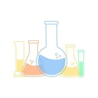 rond et à fond plat flacons, tester tubes avec solutions et réactifs. chimique réaction. illustration sur le sujet de chimie, biotechnologie, la biologie. vecteur
