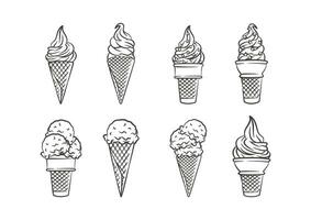 la glace crème cône collection ligne art esquisser illustration vecteur