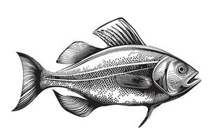 poisson logo main tiré esquisser vecteur illustration pêche