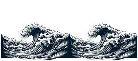 mer vague avec mousse main tiré esquisser vecteur illustration