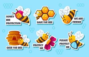collection d'autocollants de protection des abeilles vecteur