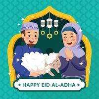 épouse et mari heureux célébrant l'Aïd al-adha vecteur