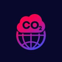 gaz co2, icône de pollution au dioxyde de carbone sur dark vecteur