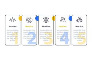 gestion d'équipe, ressources humaines, personnes, infographie d'entreprise, conception de bannières 1, 2, 3, 4, 5 étapes avec icônes de ligne vecteur