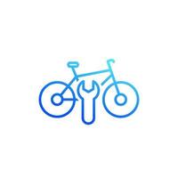 vélo, icône de service de réparation de vélo, linéaire sur blanc vecteur