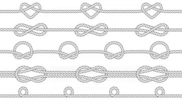 texture transparente des cordes avec des nœuds. noeuds d'un cercle, infini et forme de coeur. motif reproductible. illustration vectorielle.