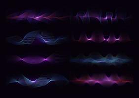 vagues d'égaliseur sur fond noir. ensemble réaliste de sons et d'ondes radio. conception graphique de la voix numérique, illustration vectorielle. vecteur