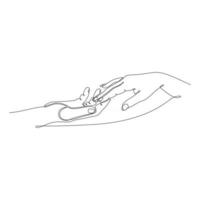 dessin au trait continu des mains masculines et féminines se tenant illustration vectorielle de concept romantique vecteur