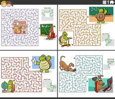 Labyrinthe Activités ensemble avec dessin animé animaux à école vecteur