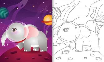 livre de coloriage pour les enfants avec un éléphant mignon dans la galaxie de l'espace vecteur