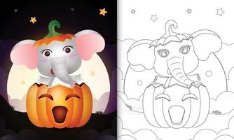 livre de coloriage avec un éléphant mignon dans la citrouille d'halloween vecteur