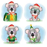 adorable collection de personnages de Noël koala avec un chapeau, une veste, une écharpe et une boîte-cadeau vecteur