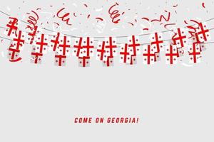 drapeau de la géorgie avec des confettis sur fond blanc, accrocher des banderoles pour la bannière du modèle de célébration de la géorgie. vecteur