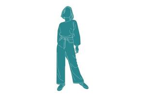 illustration vectorielle de femme à la mode avec pull, style plat avec contour vecteur