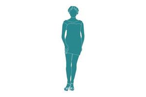 illustration vectorielle de femme élégante posant dans une mini robe, style plat avec contour vecteur