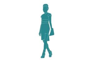 illustration vectorielle de femme élégante marchant, style plat avec contour vecteur