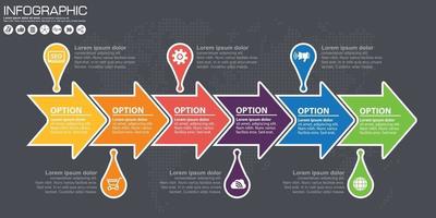 chronologie et flèche vecteur infographique. fond de carte du monde