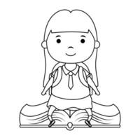 jolie petite étudiante assise dans le personnage du livre vecteur