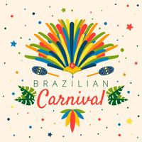 Carnaval brésilien coloré avec feuilles, confettis, maraca, chapeau de Garota et plume vecteur
