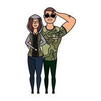 personnages avatars de jeune couple militaire vecteur