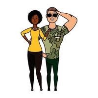 jeune militaire avec des personnages de femme afro vecteur