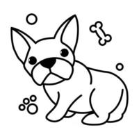 dessin animé d'illustration vectorielle ligne noire sur fond blanc d'un mignon bouledogue français. vecteur