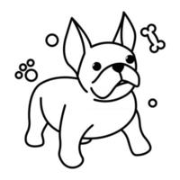 dessin animé d'illustration vectorielle ligne noire sur fond blanc d'un mignon bouledogue français. vecteur