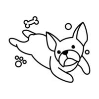 dessin animé d'illustration vectorielle ligne noire sur fond blanc d'un mignon bouledogue français. vecteur