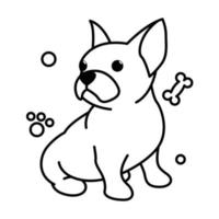 dessin animé d'illustration vectorielle ligne noire sur fond blanc d'un mignon bouledogue français. vecteur