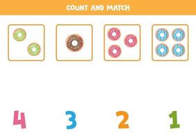 feuille de calcul mathématique pour les enfants. jeu de comptage avec des beignets de dessin animé mignon. vecteur