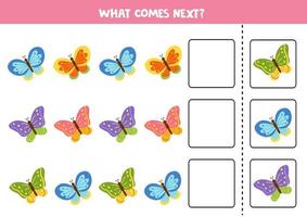 quel papillon vient ensuite. puzzle éducatif pour les enfants. vecteur