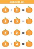 ajout pour les enfants avec des citrouilles de dessin animé mignon. équations mathématiques. vecteur