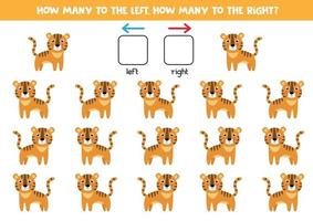 orientation spatiale pour les enfants. gauche ou droite. tigre de dessin animé mignon. vecteur