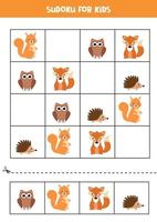 jeu éducatif pour les enfants. sudoku avec des animaux des bois. vecteur