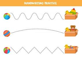 tracer les lignes. jeu éducatif pour les enfants. balle et coffre à jouets. vecteur