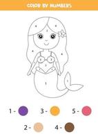 jeu de maths pour les enfants. couleur mignonne sirène par numéros. vecteur