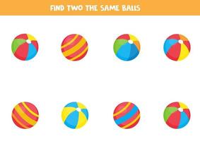 trouver deux les mêmes balles. jeu logique pour les enfants. vecteur