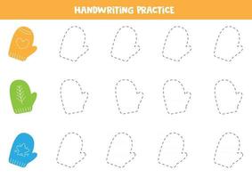 tracer des lignes pour les enfants avec des mitaines. fiche pédagogique. vecteur