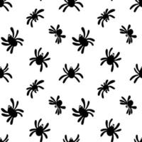 modèle sans couture d'une silhouette d'araignée noire sur fond blanc. motif d'araignée mignon. conception pour l'impression, le papier, l'emballage. modèle d'halloween. illustration vectorielle vecteur