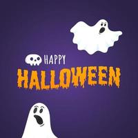 bannière de carte postale de texte halloween heureux avec des fantômes vecteur