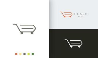 modèle de logo de magasin ou de chariot avec une forme simple vecteur